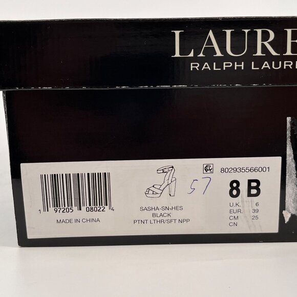 LAUREN Ralph Lauren Sasha Patent Leather Platform Sandal Size 8B Black Heels - Picture 16 of 16